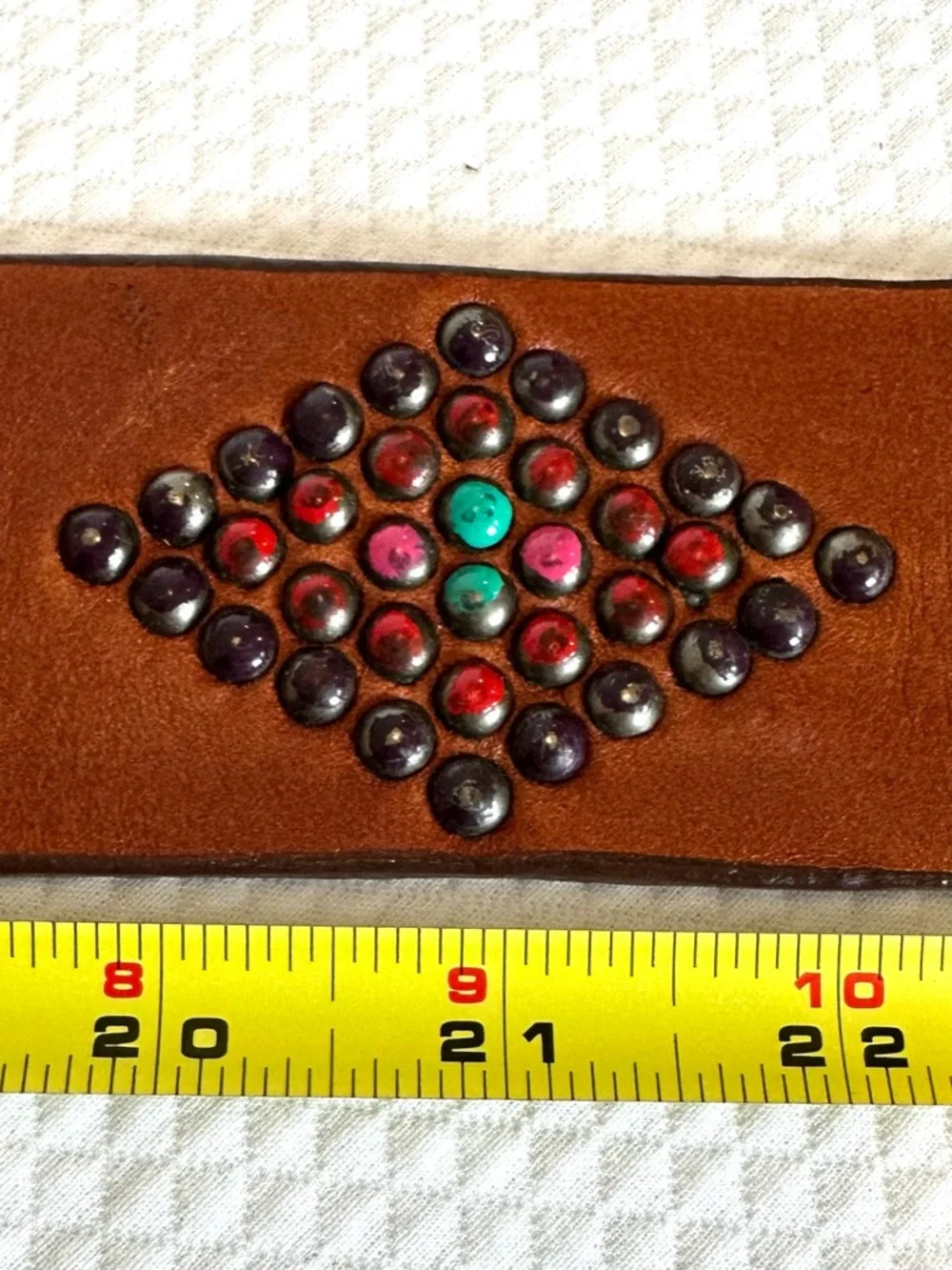 Wide Brown Boho Retro‎ Studded Leather Belt Round Silver Buckle Hippie Vintage